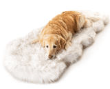 PupRug™ Runner Faux Fur Memory Foam Dog Bed - Curve White with Brown Accents From Paw.com