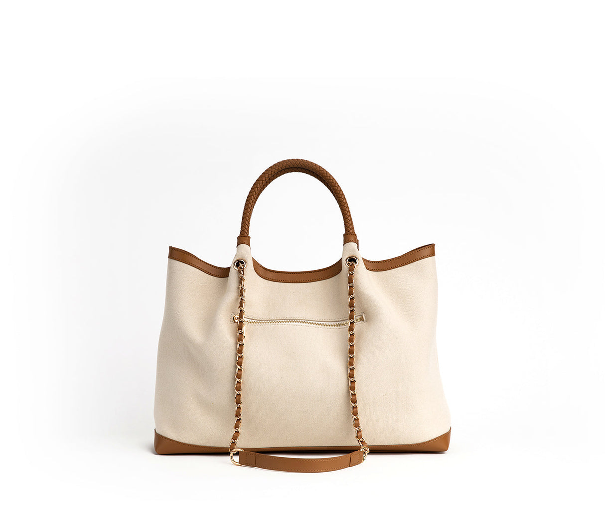 RUTH - Off White/Tan Vegan Canvas Tote from Gunas New York