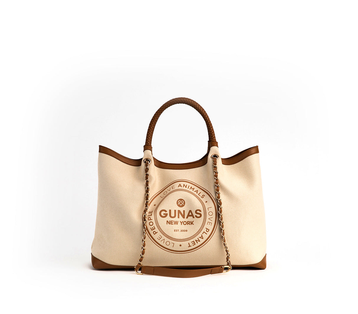 RUTH - Off White/Tan Vegan Canvas Tote from Gunas New York