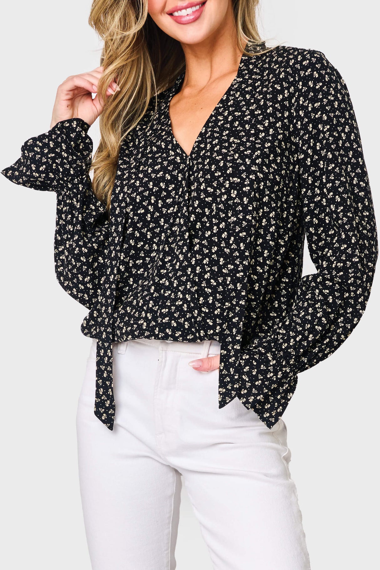 Long Sleeve Surplice Blouse With Ruffle Sleeve from Gibsonlook