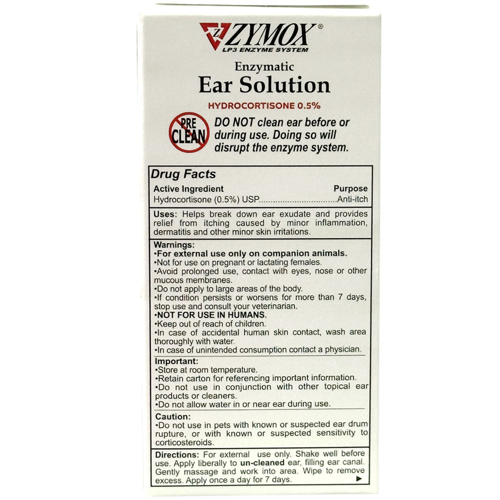 Zymox Ear Solution with 0.5% Hydrocortisone for Dogs & Cats (1.25 oz) from HardyPaw