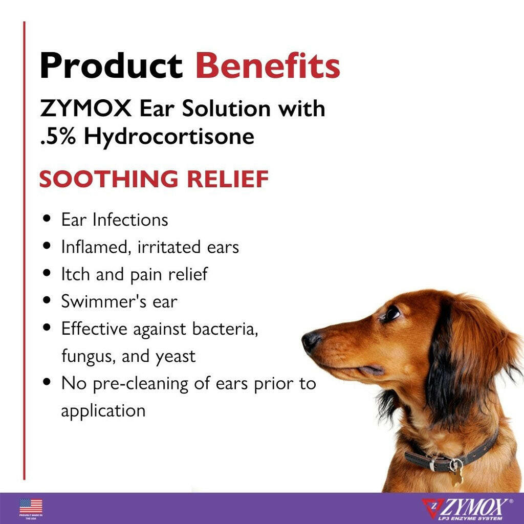 Zymox Ear Solution with 0.5% Hydrocortisone for Dogs & Cats (1.25 oz) from HardyPaw