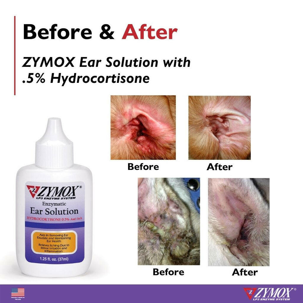 Zymox Ear Solution with 0.5% Hydrocortisone for Dogs & Cats (1.25 oz) from HardyPaw