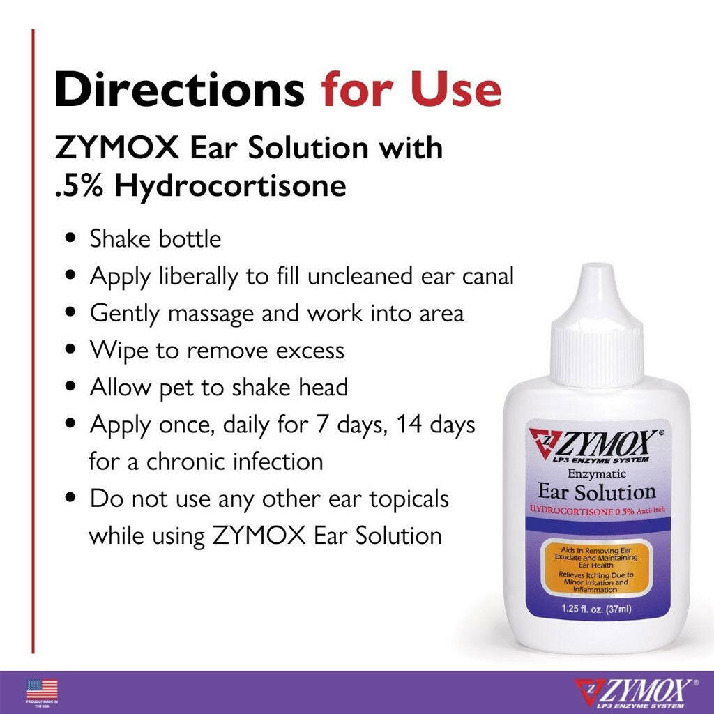 Zymox Ear Solution with 0.5% Hydrocortisone for Dogs & Cats (1.25 oz) from HardyPaw