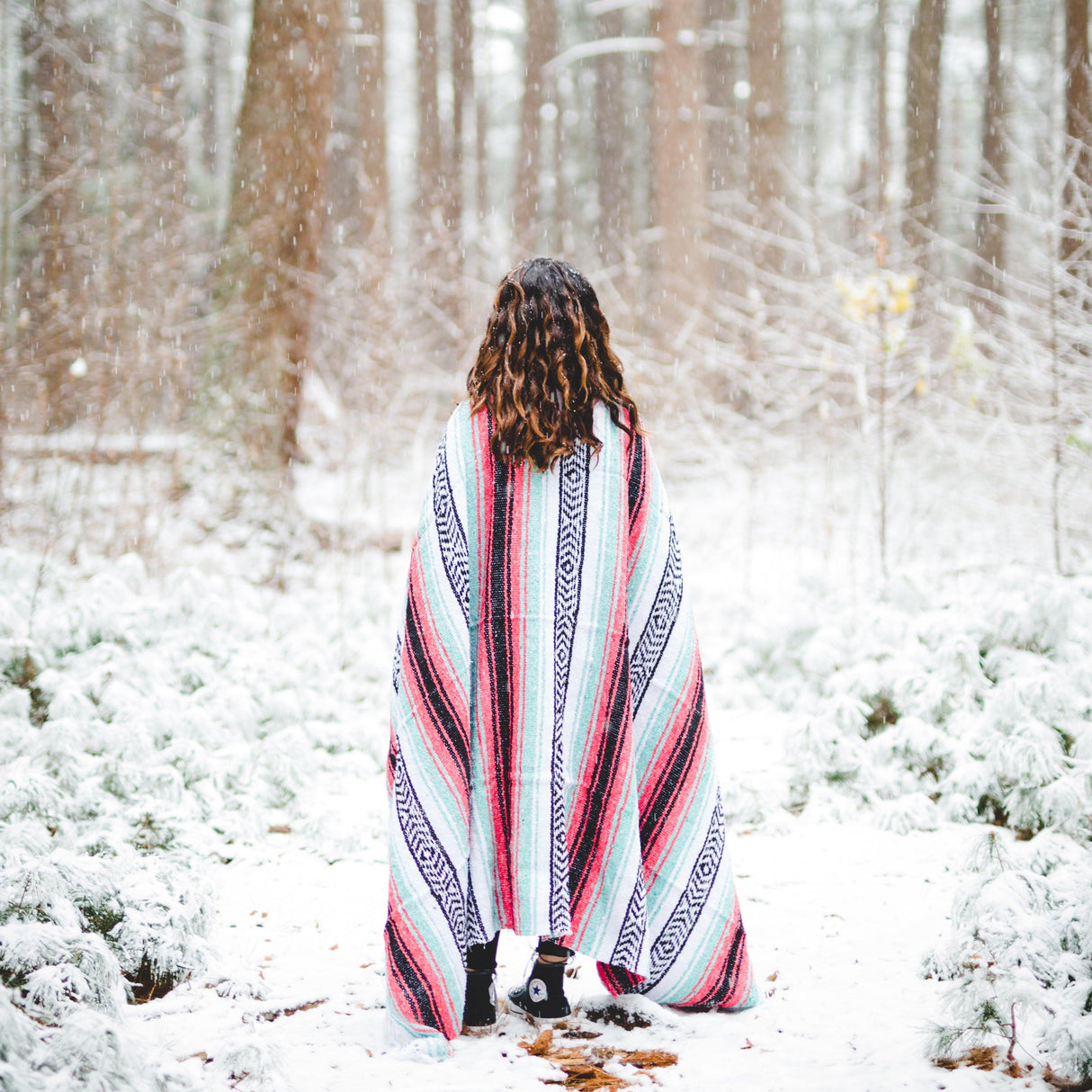 Seafoam Green & Coral Mexican Falsa Blanket From West Path
