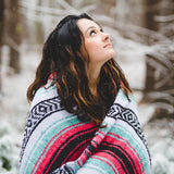 Seafoam Green & Coral Mexican Falsa Blanket From West Path