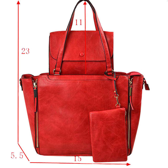 3 in 1 Side Zipper Women's Tote Handbag set  from Madeline Love