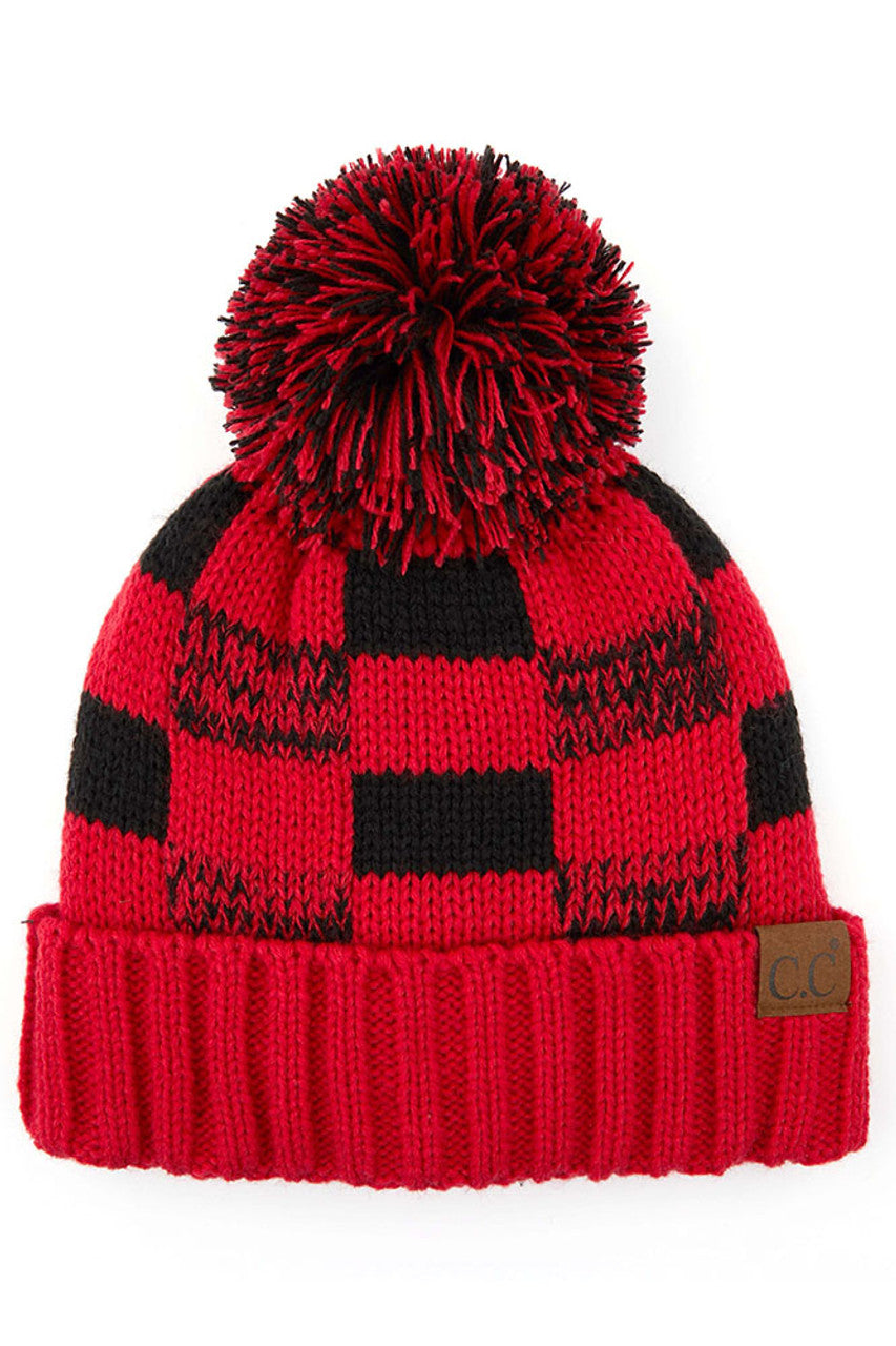 C.C Buffalo Check Beanie with Pom Hat from Madeline Love