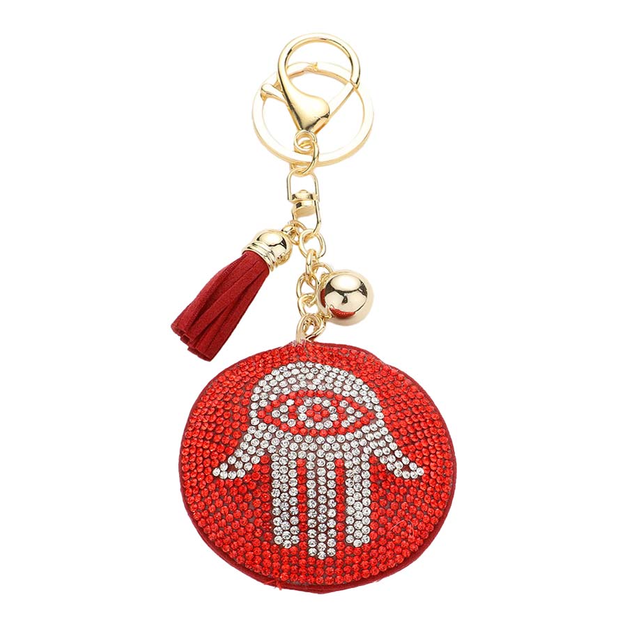 Bling Evil Eye Hamsa Hand Tassel Keychain from Madeline Love
