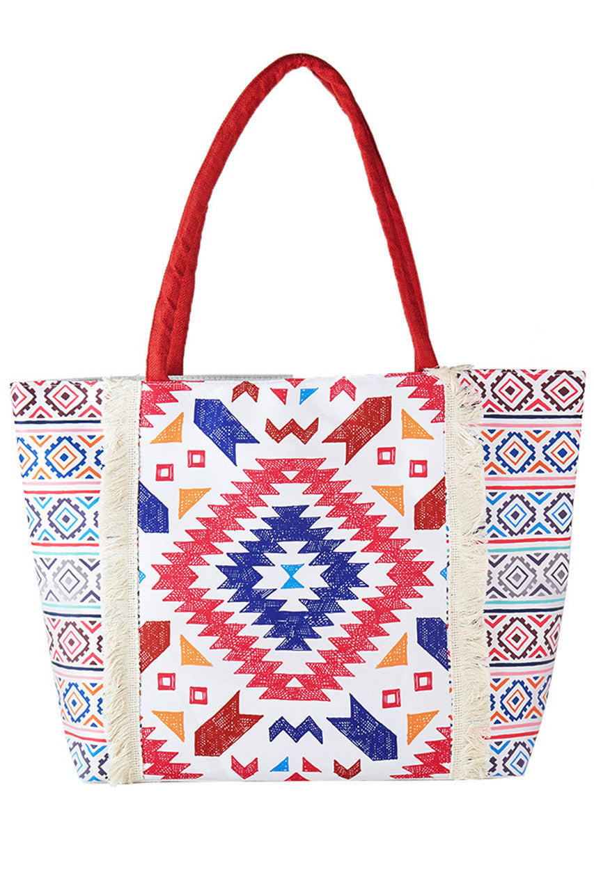 Boho Pattern Print Fringe Summer Tote Bag  from Madeline Love