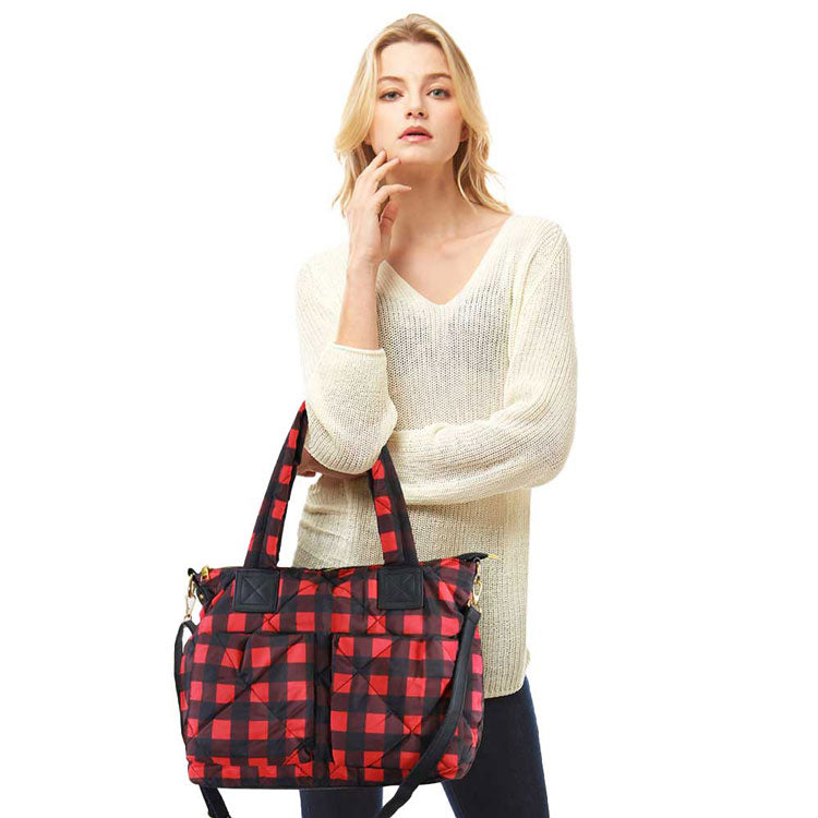 Buffalo Check Puffer Tote Bag  from Madeline Love