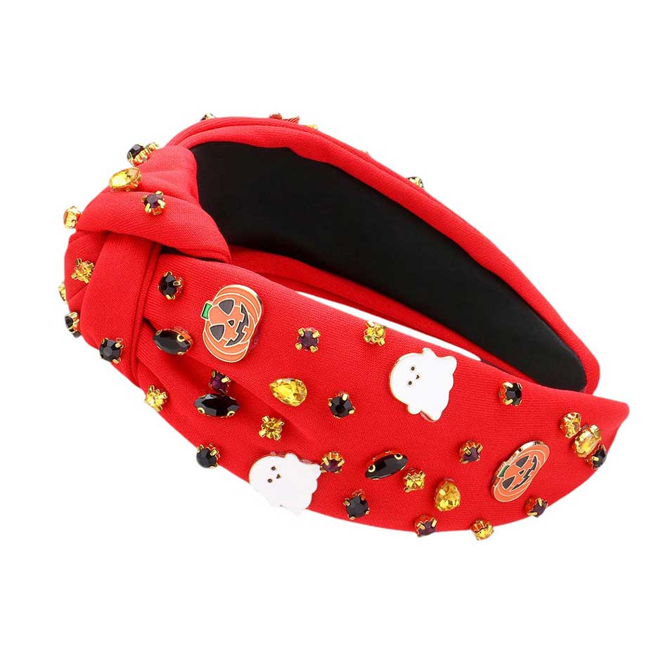 Enamel Halloween Charm Stone Cluster Embellished Knot Headband from Madeline Love