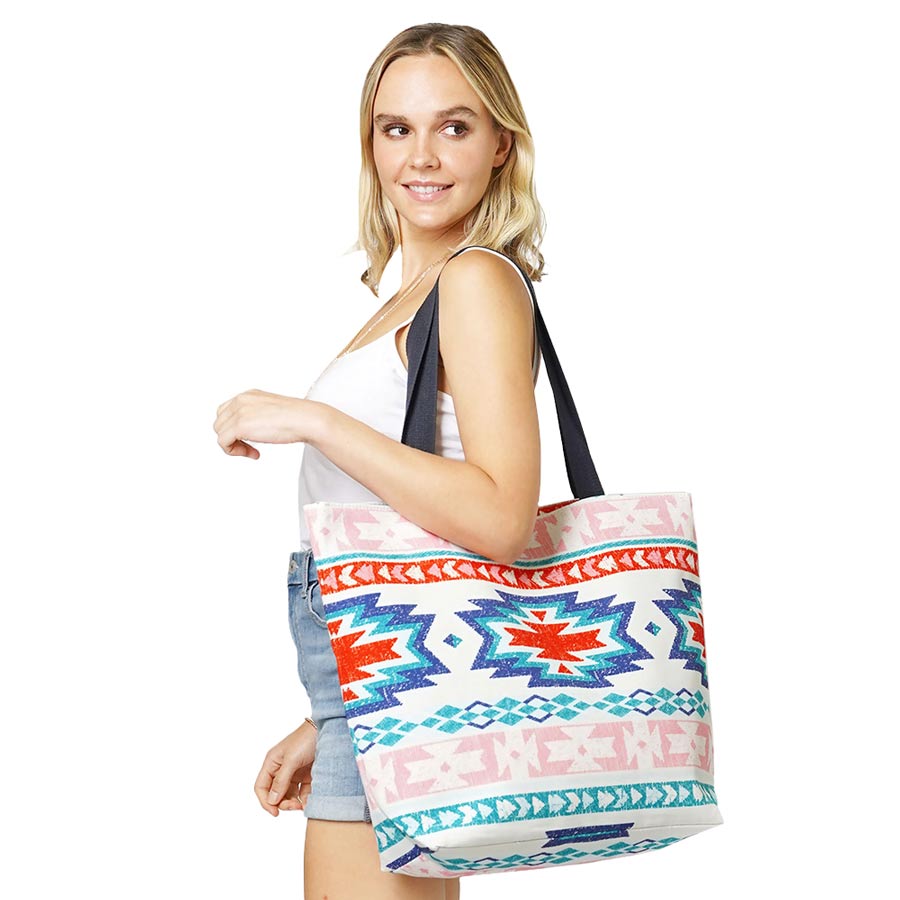 Aztec Patterned Beach Tote Bag  from Madeline Love