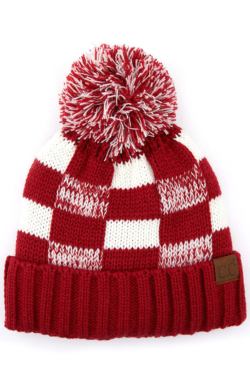 C.C Buffalo Check Beanie with Pom Hat from Madeline Love