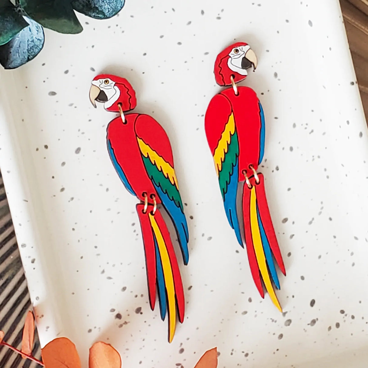 Red Macaw Stud Dangles from LE CHIC MIAMI
