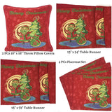 DaDa Bedding Set of 8 Pieces Red Santa Claus Holiday Table Tapestry - 4 Placemats, 2 Table Runners, 2 Throw Pillow Covers (17615) from DaDalogy Bedding Collection