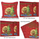 DaDa Bedding Set of 8 Pieces Red Santa Claus Holiday Table Tapestry - 4 Placemats, 2 Table Runners, 2 Throw Pillow Covers (17615) from Tache Home Fashion