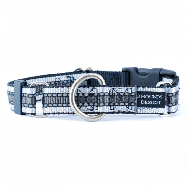 5/8″ and 1″ Reflective Black Nylon Buckle Martingale Dog Collar from 2 Hounds Design