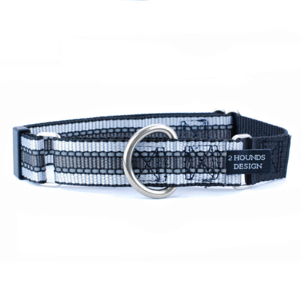 5/8″ and 1″ Reflective Black Nylon Martingale Dog Collar from 2 Hounds Design
