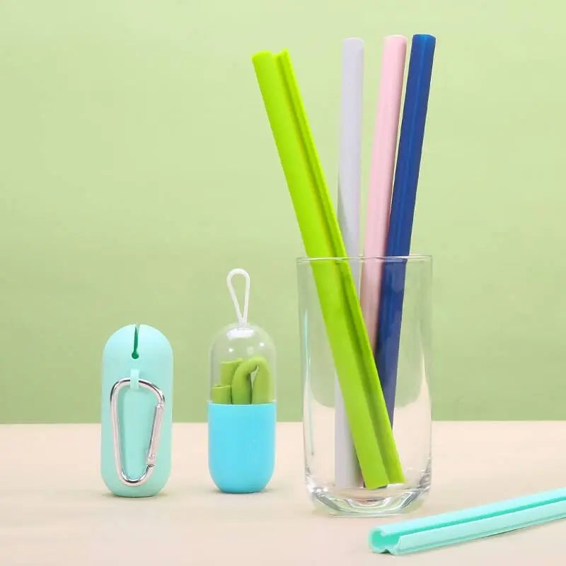 Reusable Silicone Straws With Cases 4 Sets from Cool Gadget