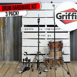 3 PACK - Hi-Hat Stand, Kick Drum Pedal & Straight Cymbal Stand Hardware Kit by GRIFFIN | Deluxe Full Size Percussion Chrome Hardware Set | Lightweight, Portable & Mobile, Perfect for Drummer Gigs from GeekStands.com