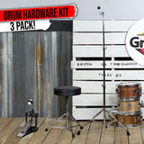 3 PACK GRIFFIN Drum Hardware Set - Kick Drum Pedal, Drummers Throne Seat & Straight Cymbal Stand | Deluxe Chrome Slip-Proof Gear Holder Percussion Set for Mounting Crash, Ride & Splash Cymbals from GeekStands.com
