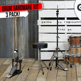 3 PACK GRIFFIN Drum Hardware Set - Bass Drum Kick Pedal, Drummers Throne Seat & Hi-Hat Cymbal Stand | Deluxe Chrome Slip-Proof Gear Holder Percussion Set for Mounting Crash, Ride & Splash Cymbals from GeekStands.com