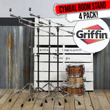 4 PACK Cymbal Boom Stands by GRIFFIN | Drum Kit Percussion Gear Chrome Hardware Set with Double Braced Tripod Legs | Drummers Counterweight Adapter for Mounting Heavy Duty Crash, Ride, Splash Cymbals from GeekStands.com