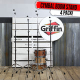Straight Cymbal Stand Set (4-Pack ) by GRIFFIN - Double-Braced Legs, Slip-Proof Gear Holder & Lightweight for Mobile Drummers - Chrome Percussion Kit for Mounting Crash & Splash Cymbals from GeekStands.com