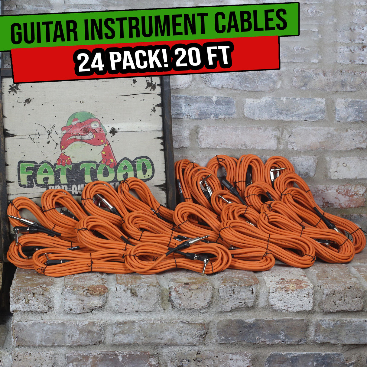 24 PACK - Right Angled Guitar Cables by FAT TOAD | Instrument Cords 20FT 1/4 Quarter Inch Straight-End 24GA Wires for Electric Guitar Pedal, Bass, Keyboards, Speaker Amplifier & Audio Studio Recording from GeekStands.com