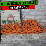 24 PACK - Right Angled Guitar Cables by FAT TOAD | Instrument Cords 20FT 1/4 Quarter Inch Straight-End 24GA Wires for Electric Guitar Pedal, Bass, Keyboards, Speaker Amplifier & Audio Studio Recording from GeekStands.com