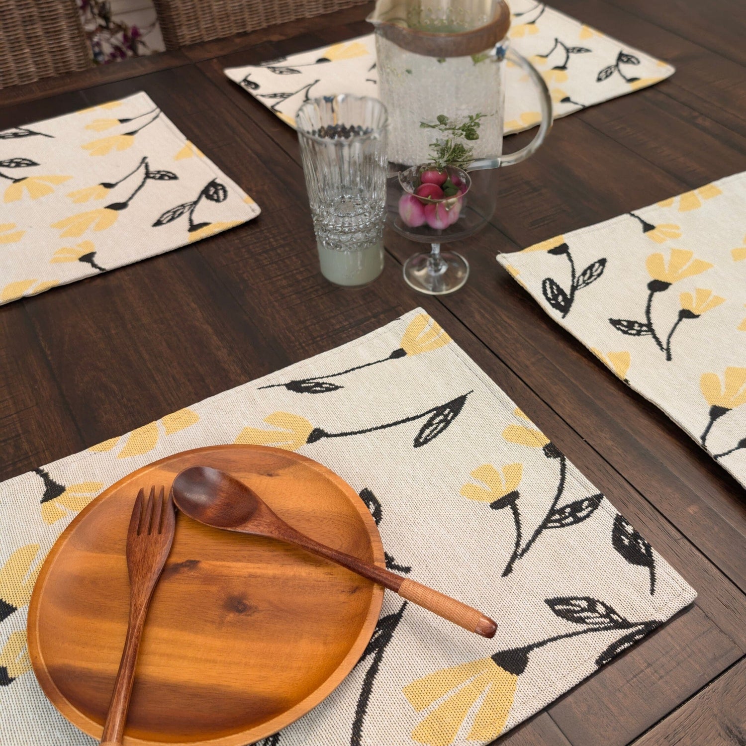 DaDa Bedding Set of 4-Pieces Sunshine Yellow Fleur Spring Tapestry Dining Table Placemats 13” x 19” (18112) from DaDalogy Bedding Collection