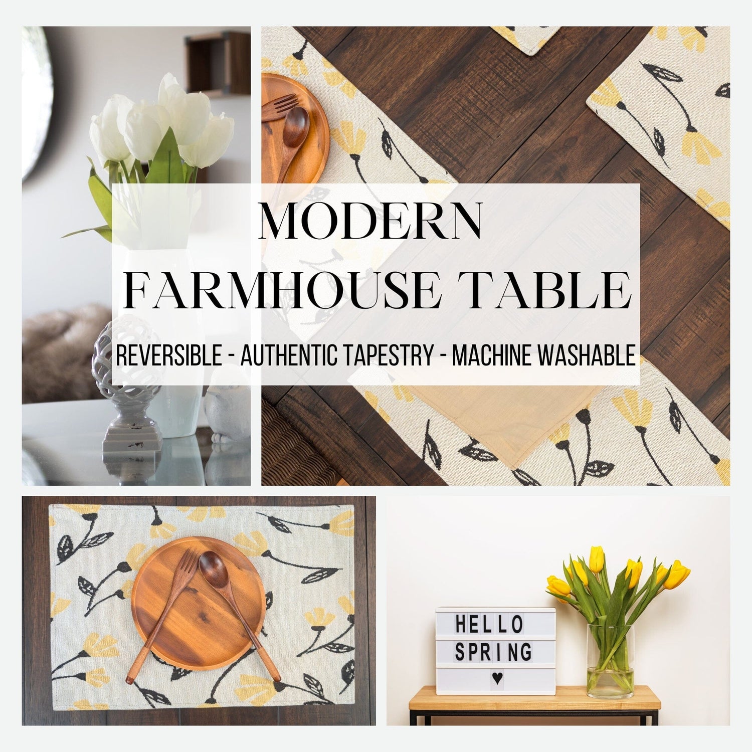 DaDa Bedding Set of 4-Pieces Sunshine Yellow Fleur Spring Tapestry Dining Table Placemats 13” x 19” (18112) from DaDalogy Bedding Collection