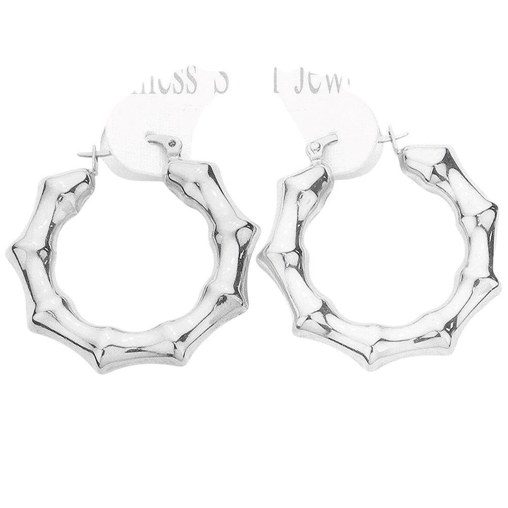 18K Gold Dipped Stainless Steel 1.5 Inch Metal Bamboo Hoop Earrings from Madeline Love