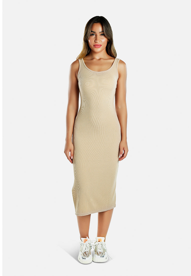 Ribbed Knit Slit Tank Dress from London Rag International