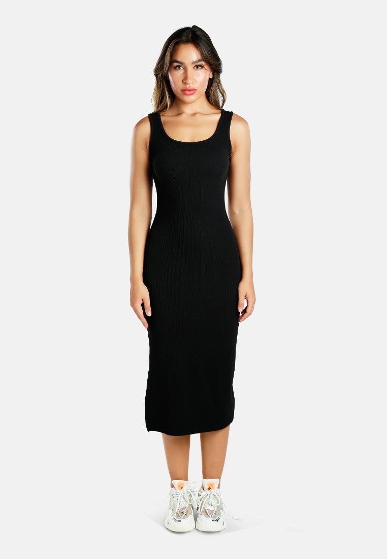 Ribbed Knit Slit Tank Dress from London Rag International
