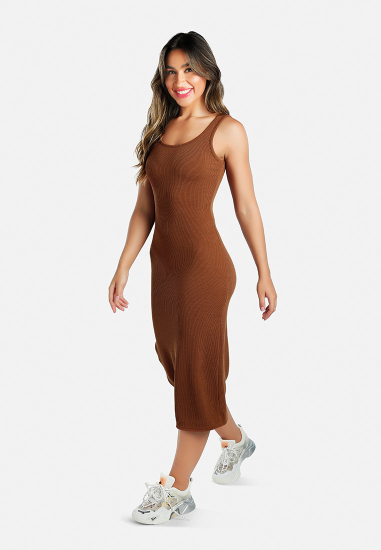 Ribbed Knit Slit Tank Dress from London Rag International