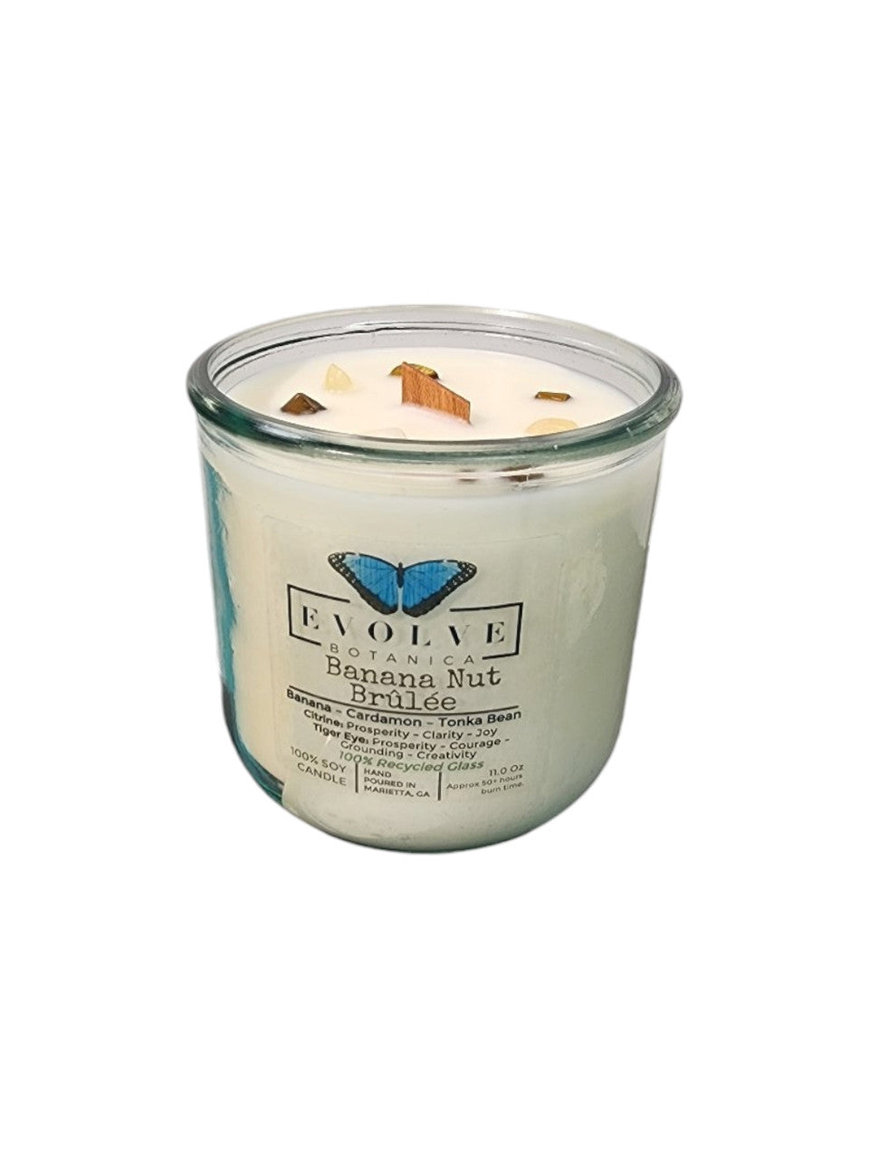 Rocks Candle - Banana Nut Brulee (Wood Wick Citrine & Tiger Eye Gemstone Soy Candle) from Evolve Botanica