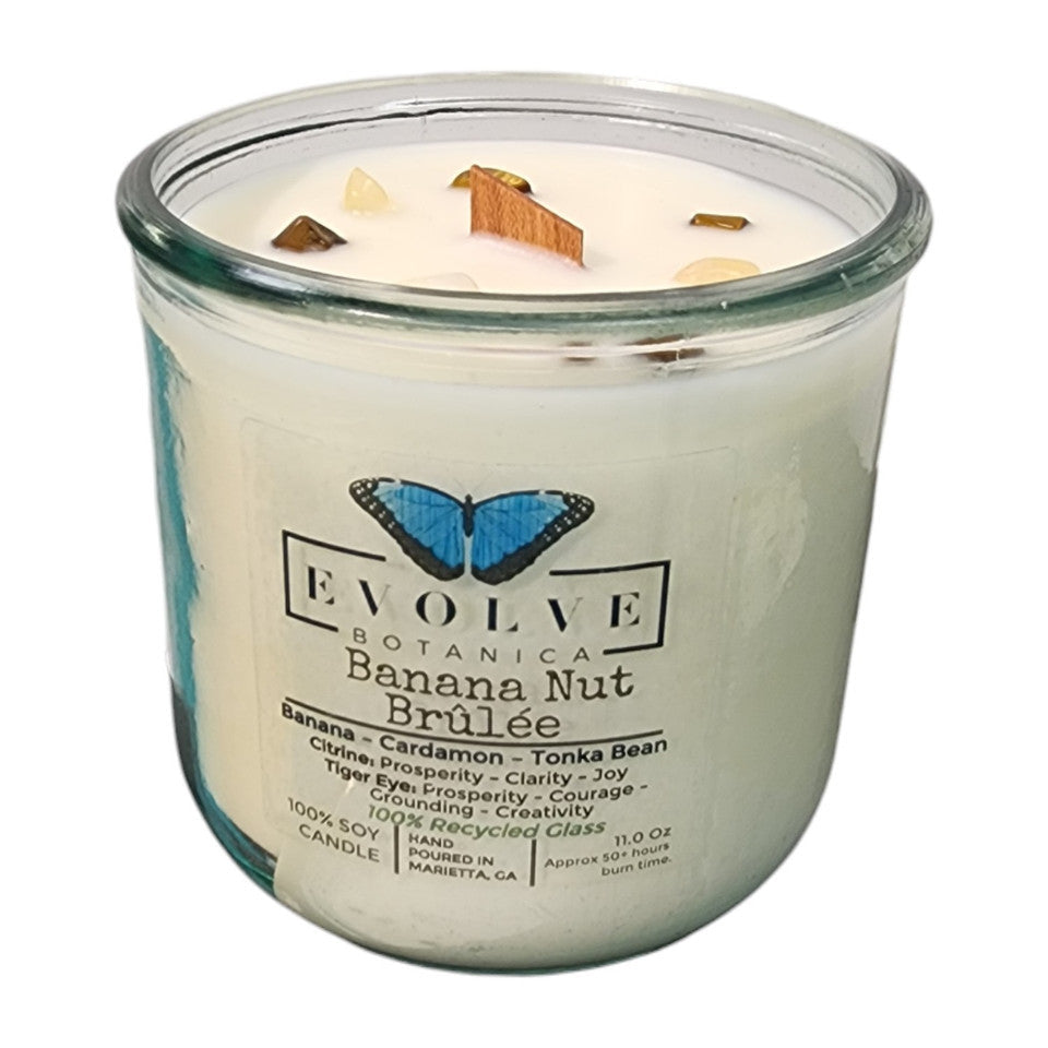Rocks Candle - Banana Nut Brulee (Wood Wick Citrine & Tiger Eye Gemstone Soy Candle) from Evolve Botanica