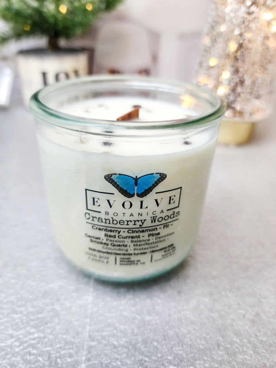 Rocks Candle - Cranberry Woods (Wood Wick Garnet & Smokey Quartz Gemstone Soy Candle) from Evolve Botanica