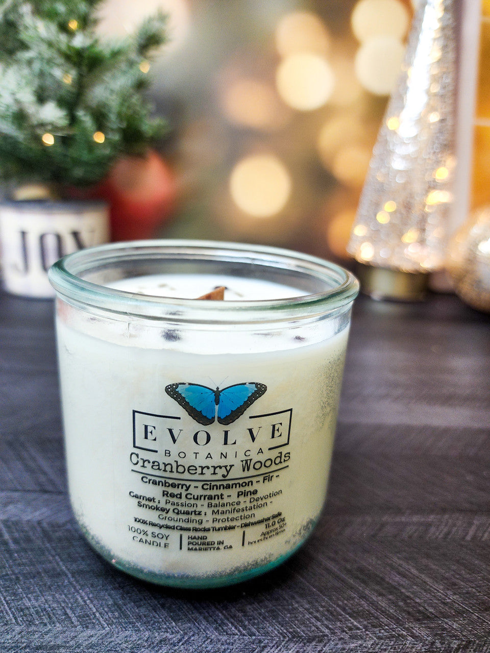 Rocks Candle - Cranberry Woods (Wood Wick Garnet & Smokey Quartz Gemstone Soy Candle) from Evolve Botanica