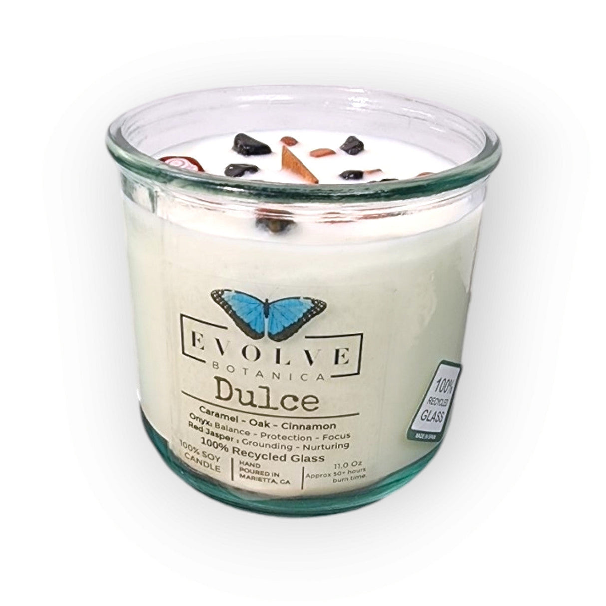 Rocks Candle - Dulce (Wood Wick Red Jasper & Onyx Gemstone Soy Candle) from Evolve Botanica