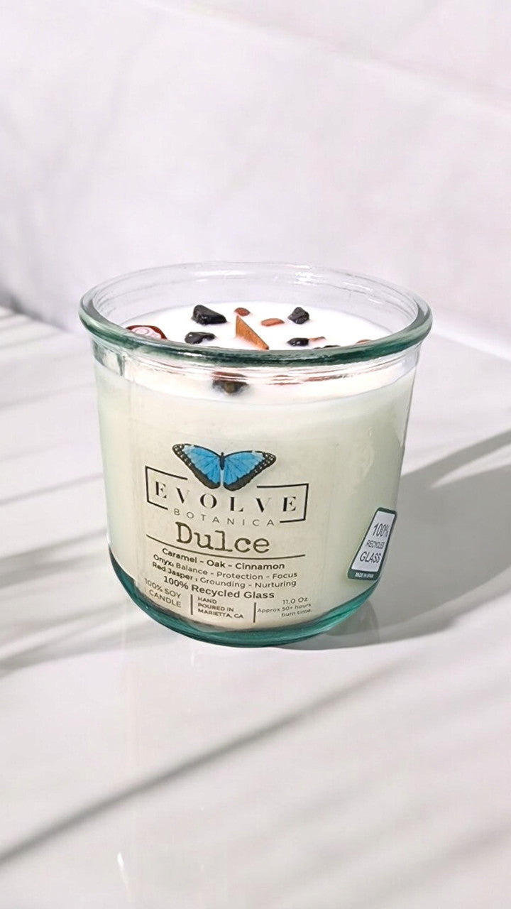 Rocks Candle - Dulce (Wood Wick Red Jasper & Onyx Gemstone Soy Candle) from Evolve Botanica