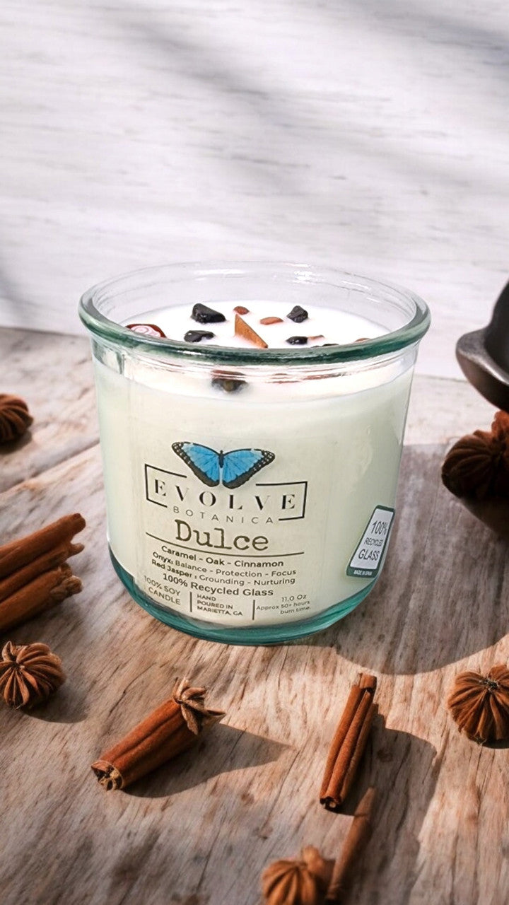 Rocks Candle - Dulce (Wood Wick Red Jasper & Onyx Gemstone Soy Candle) from Evolve Botanica