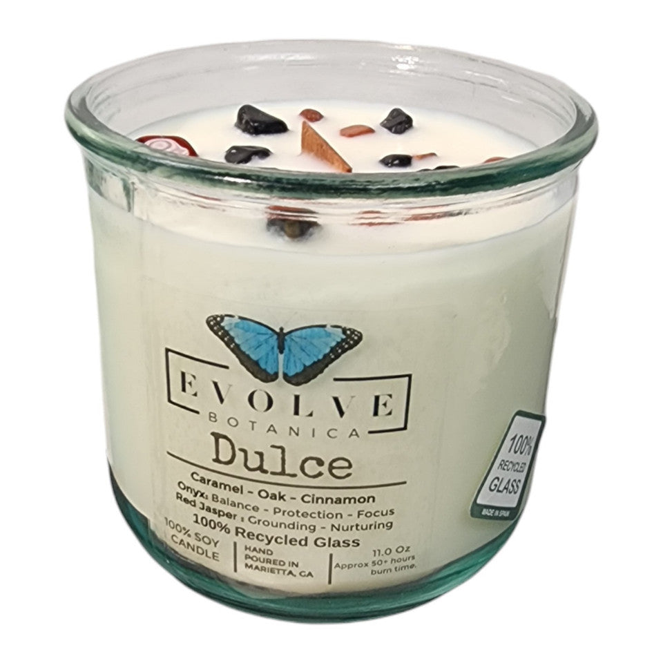 Rocks Candle - Dulce (Wood Wick Red Jasper & Onyx Gemstone Soy Candle) from Evolve Botanica