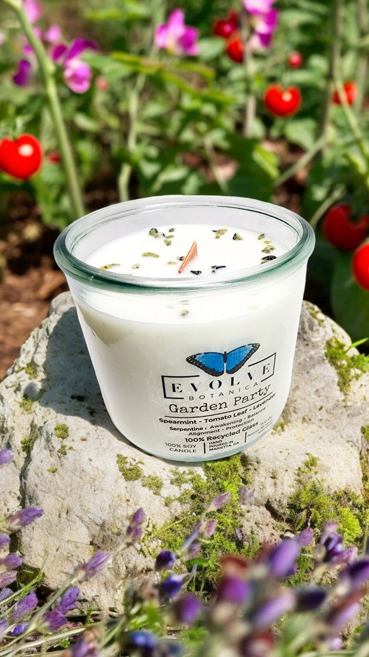 Rocks Candle - Garden Party (Wood Wick Gemstone Soy Candle) from Evolve Botanica