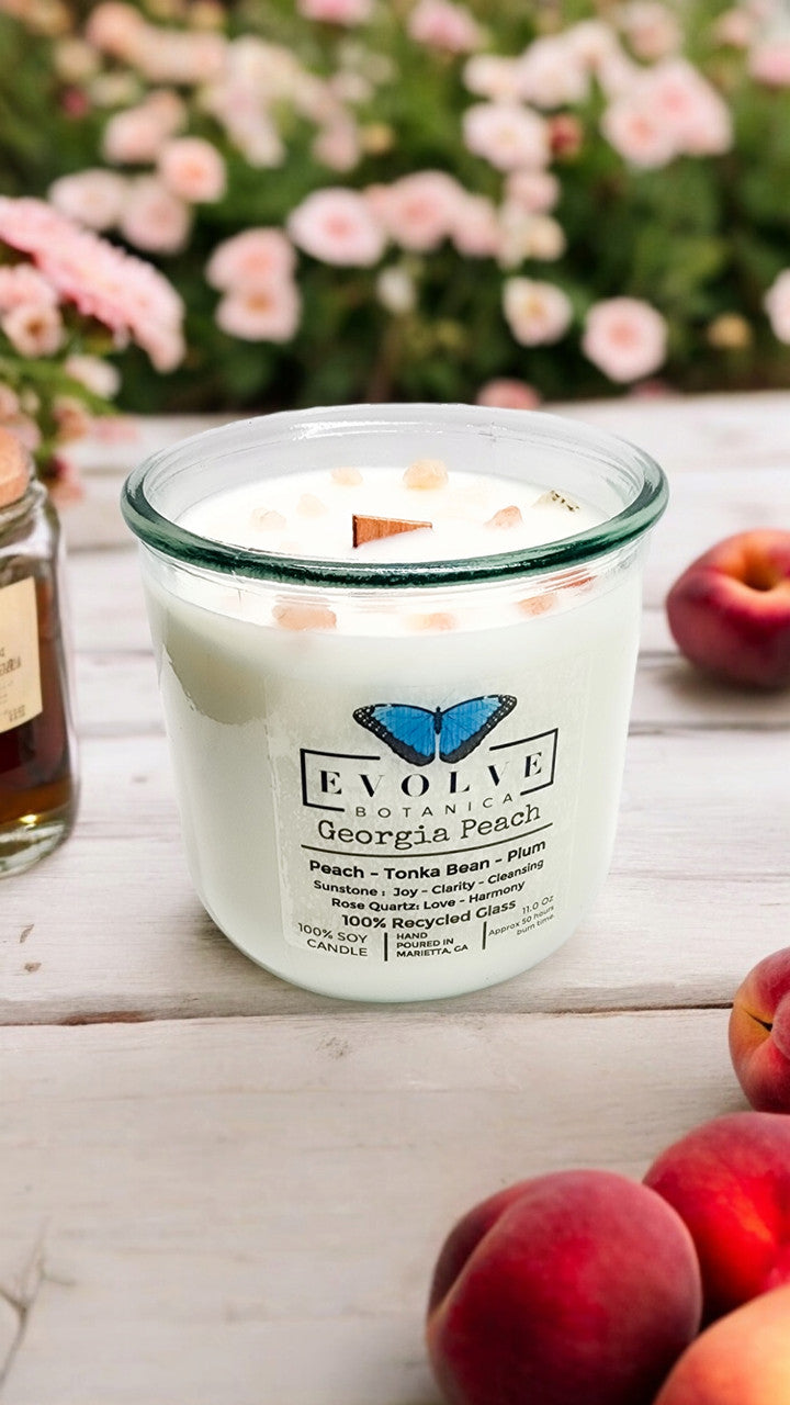 Rocks Candle - Georgia Peach (Wood Wick Gemstone Soy Candle) from Evolve Botanica