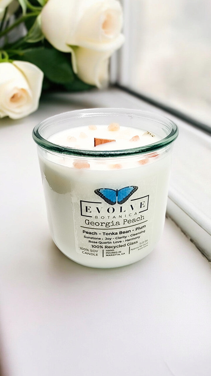 Rocks Candle - Georgia Peach (Wood Wick Gemstone Soy Candle) from Evolve Botanica