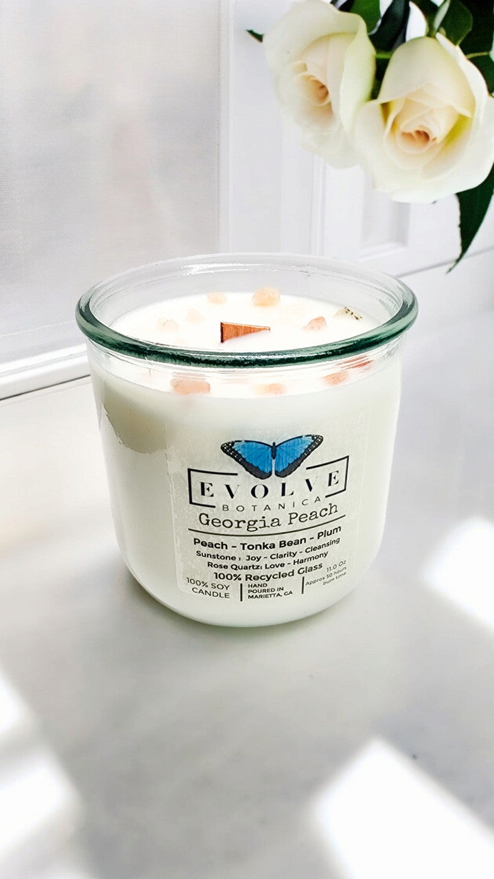 Rocks Candle - Georgia Peach (Wood Wick Gemstone Soy Candle) from Evolve Botanica