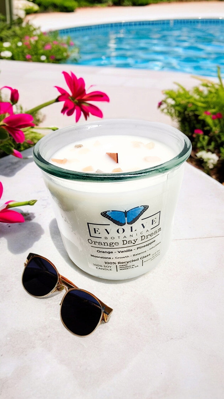 Rocks Candle - Orange Day Dream (Wood Wick Gemstone Soy Candle) from Evolve Botanica